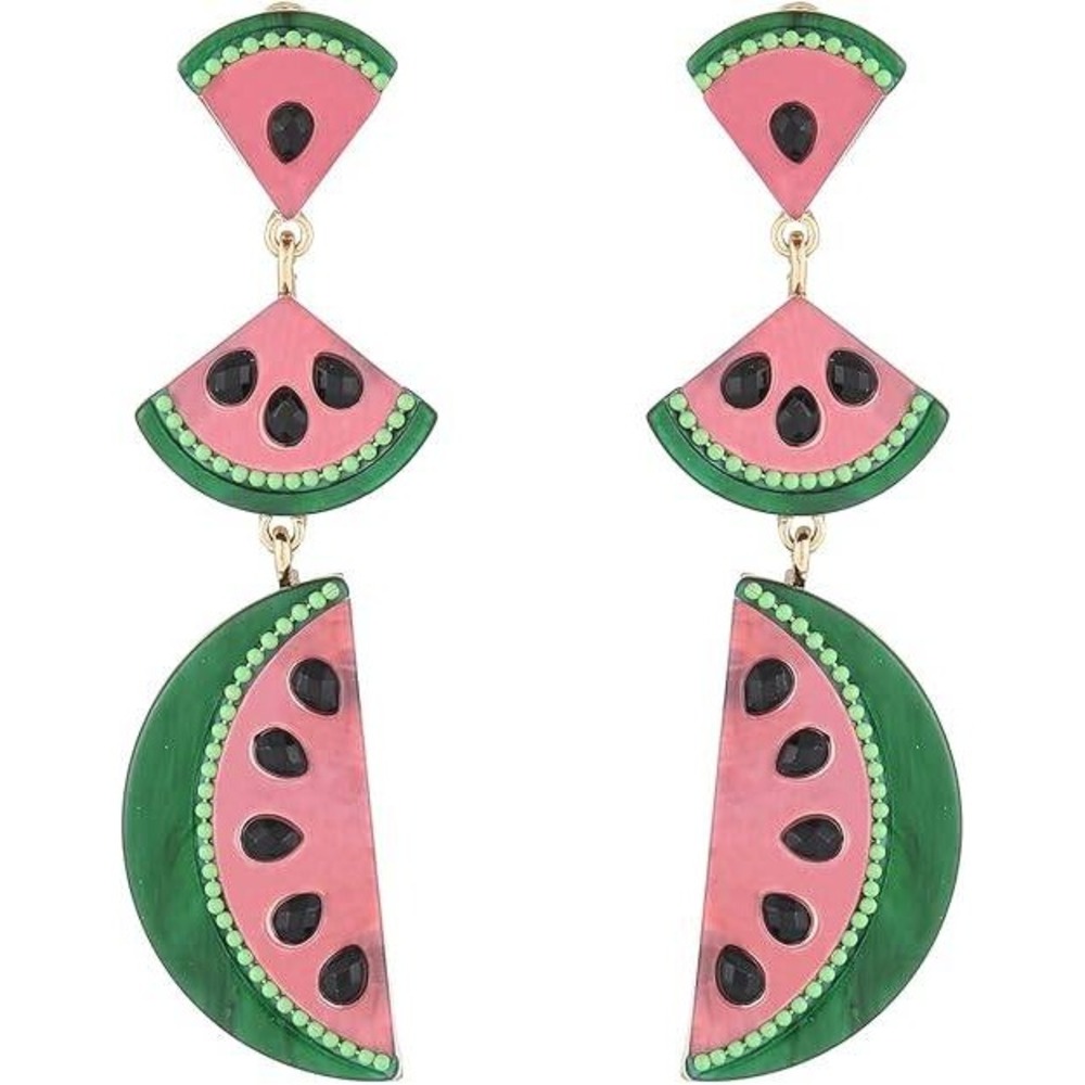 Watermelon Slice Dangle Earrings Pink Green Fruit Summer Tropical Picnic Jewelry